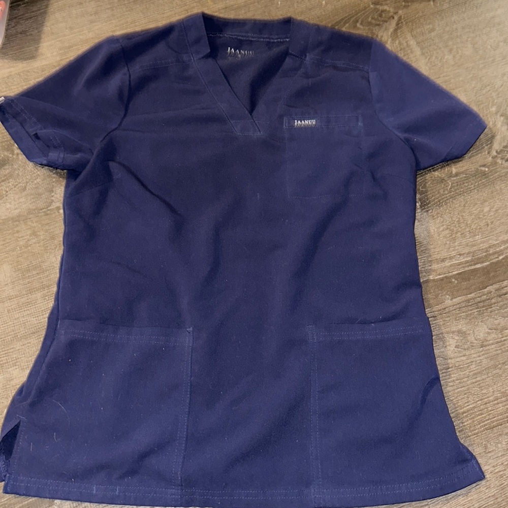 Jaanuu Womens Scrub Top Navy Blue Size Small